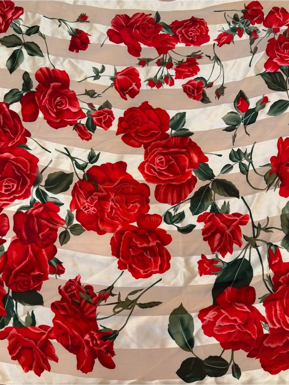 Vintage Jones New York Silk Floral Scarf - Cream with Red Rose Print
